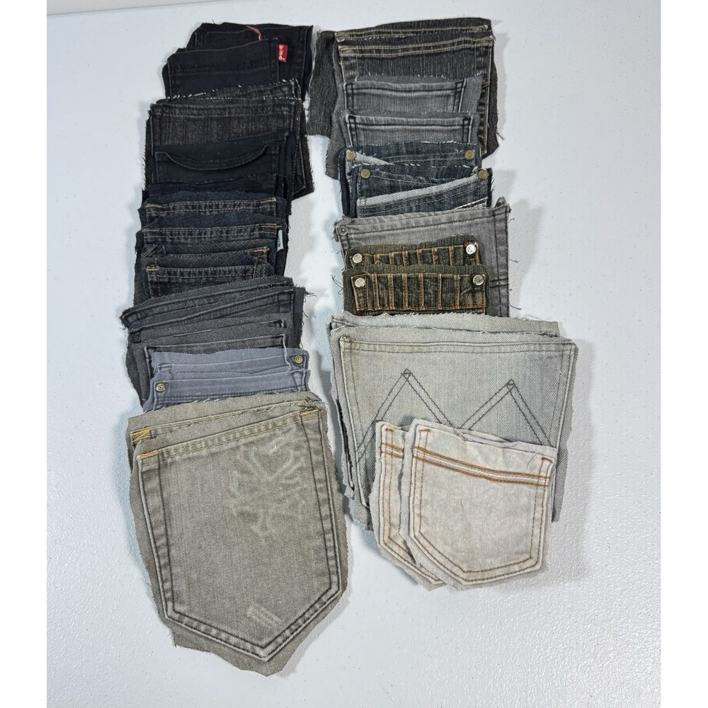 34 Denim Jean Back Pockets 17 Pairs Black Grey Sewing Quilting Crafts Upcycle